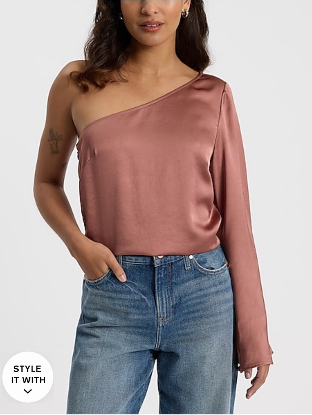 One-Shoulder Satin Blouse - Dusty Rose